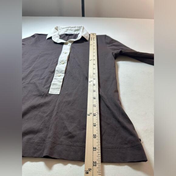 AKRIS PUNTO Contrast Collar Blouse Knit Top Brown Cream Size XS Rugby Cotton - Picture 4 of 7